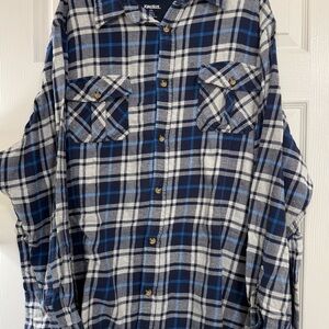 KingSize Men's Blue Plaid Casual Button Down Shirt